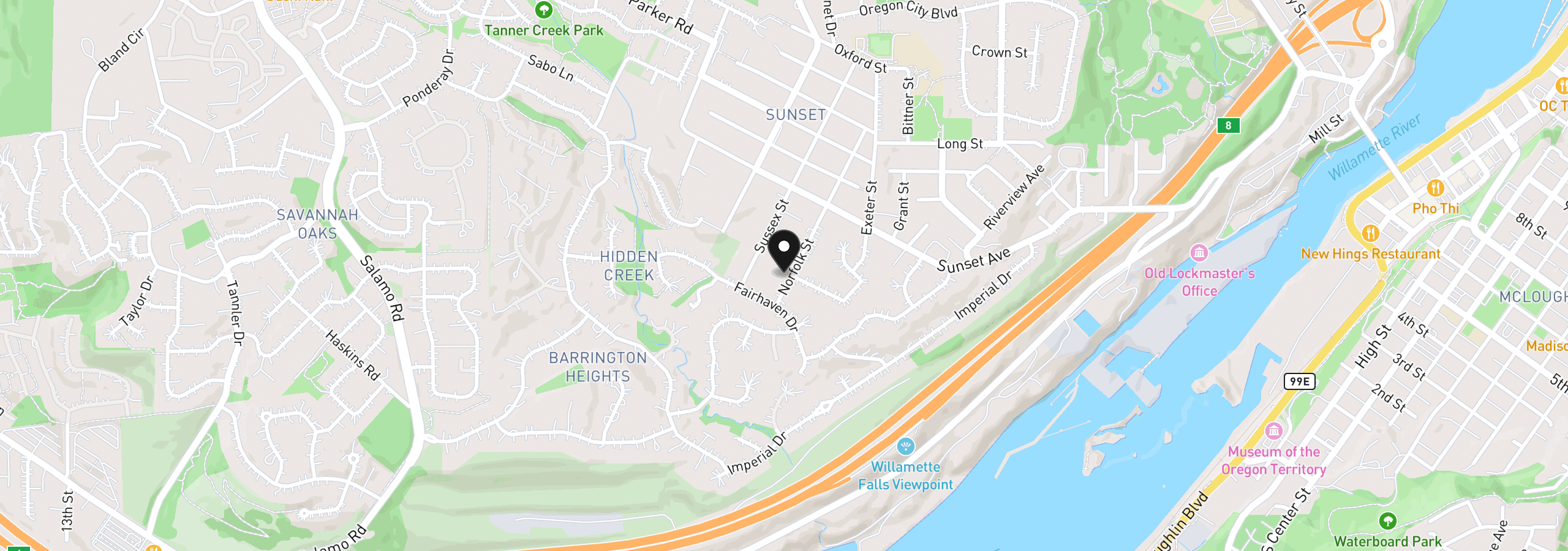 Map showing the location of 4056 Norfolk St, West Linn, OR 97068