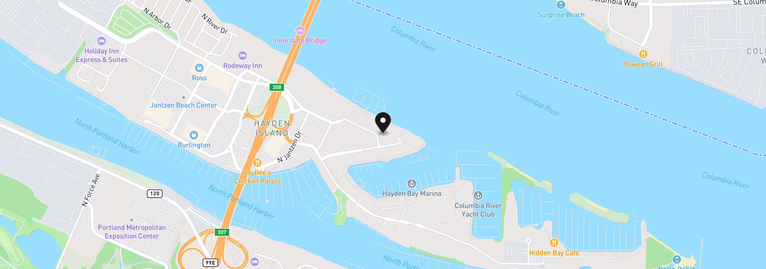 Map showing the location of 277 N Hayden Bay Dr, Portland, OR 97217