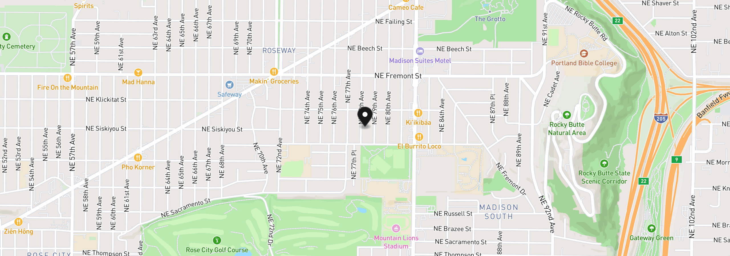 Map showing the location of 3158 NE 78th Ave, Portland, OR 97213