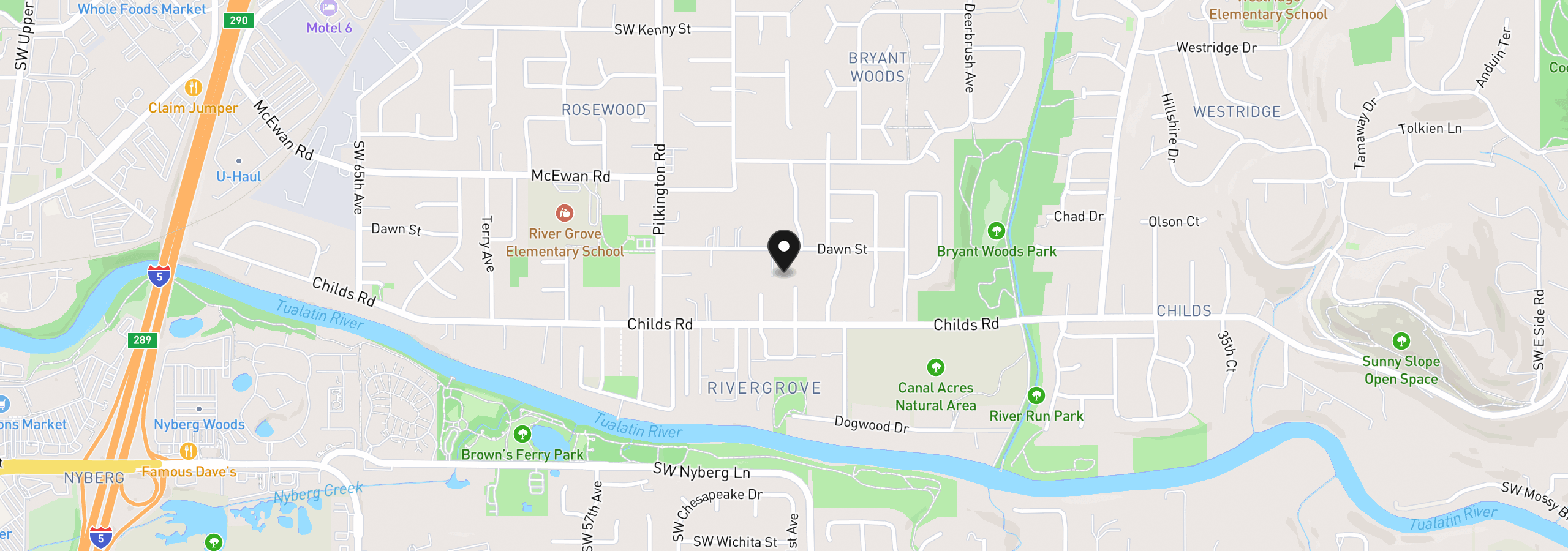 Map showing the location of 5154 SW Dawn St, Lake Oswego, OR 97035