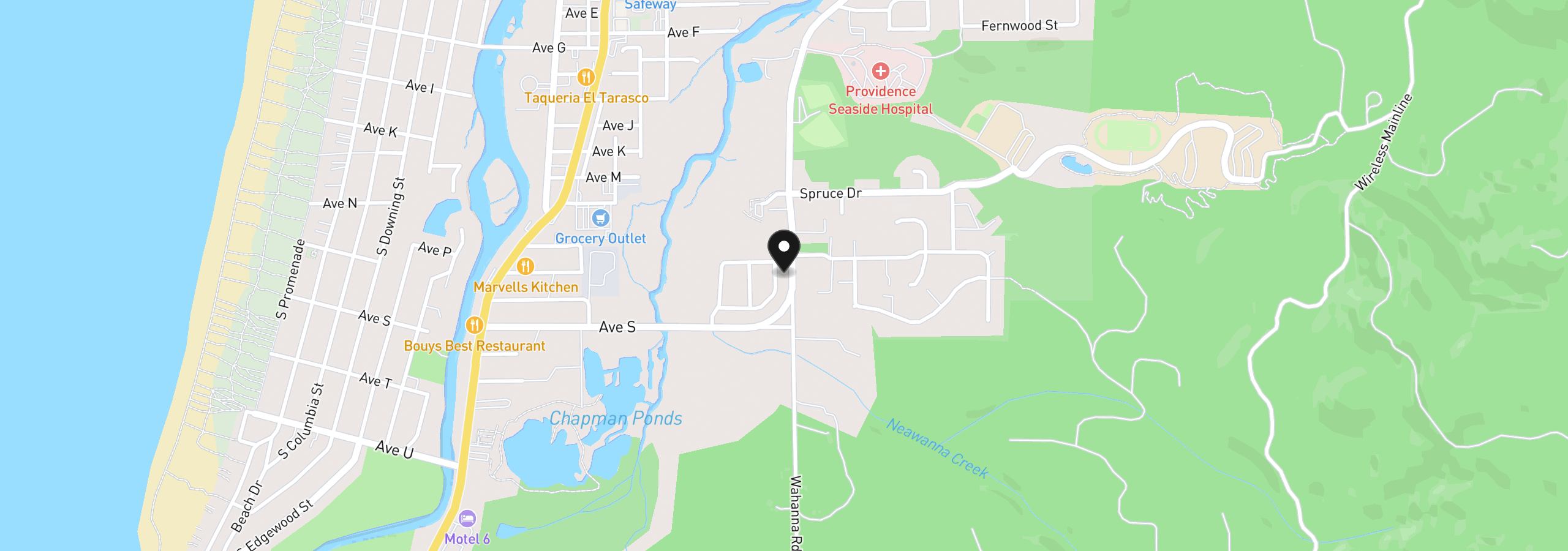 Map showing the location of 1383 Seabright Way, Seaside, OR 97138