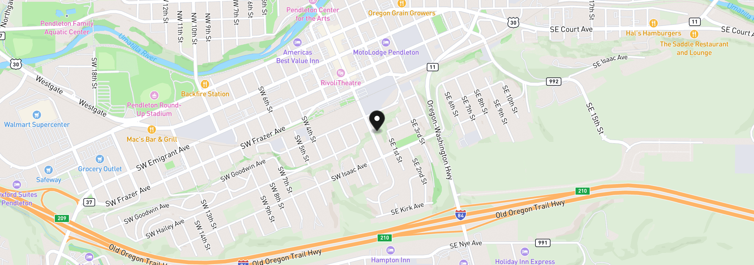 Map showing the location of 628 S Main St, Pendleton, OR 97801