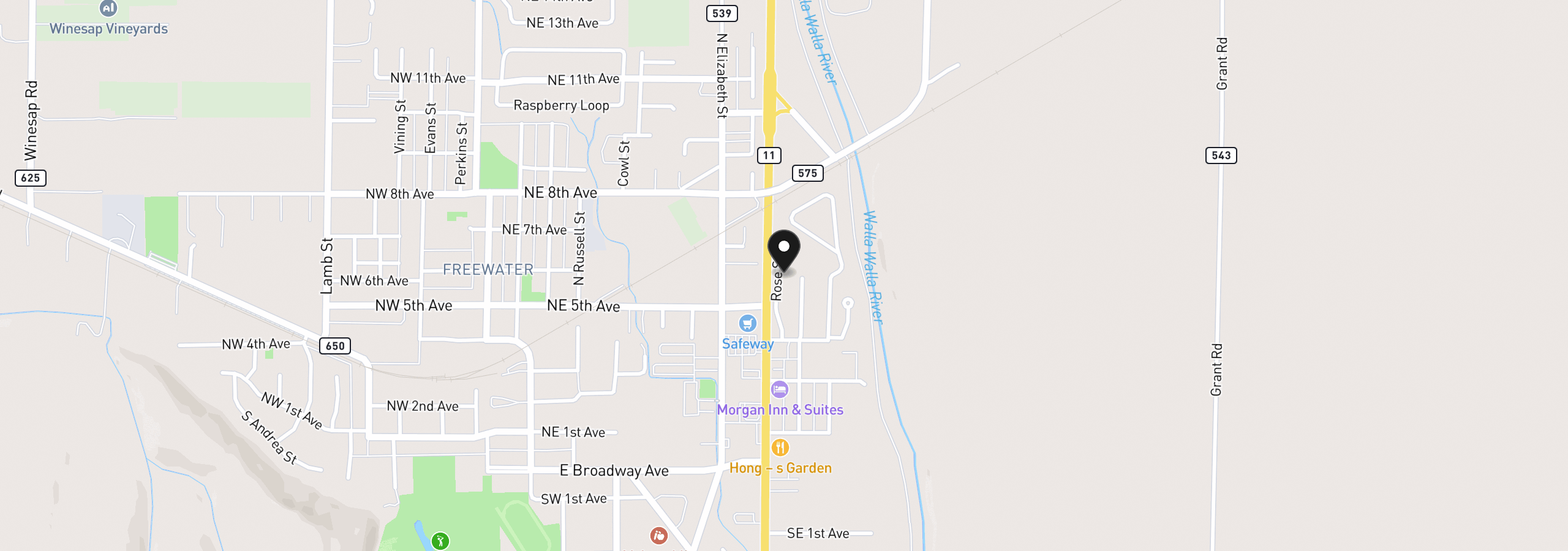 Map showing the location of 516 Rose St, Milton-Freewater, OR 97862