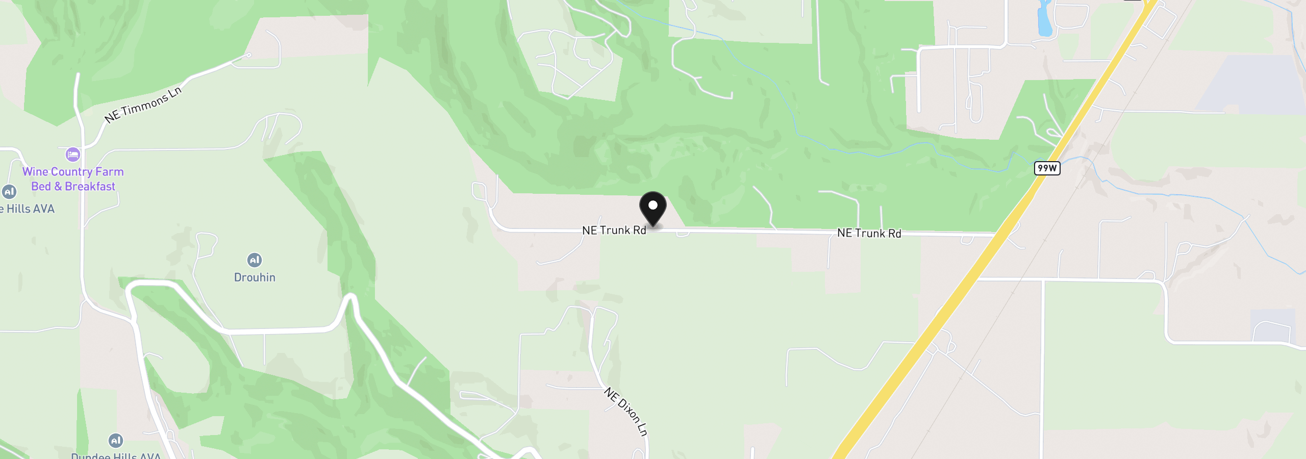 Map showing the location of 19335 NE Trunk Rd, Dundee, OR 97115