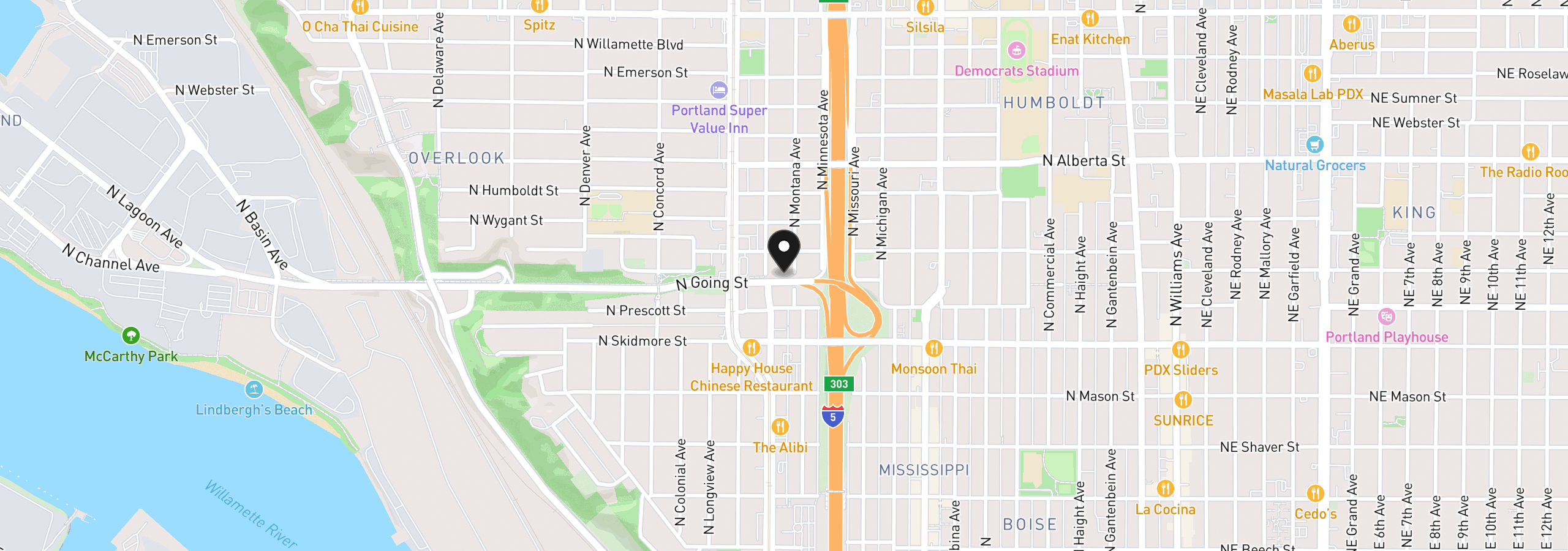 Map showing the location of N Montana Ave, Portland, OR 97217
