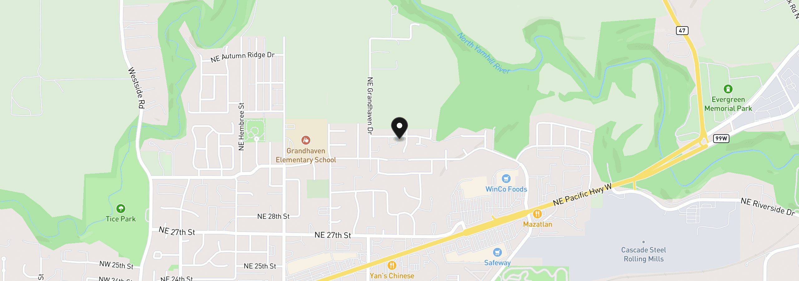 Map showing the location of 1902 NE Lucy Belle St, McMinnville, OR 97128