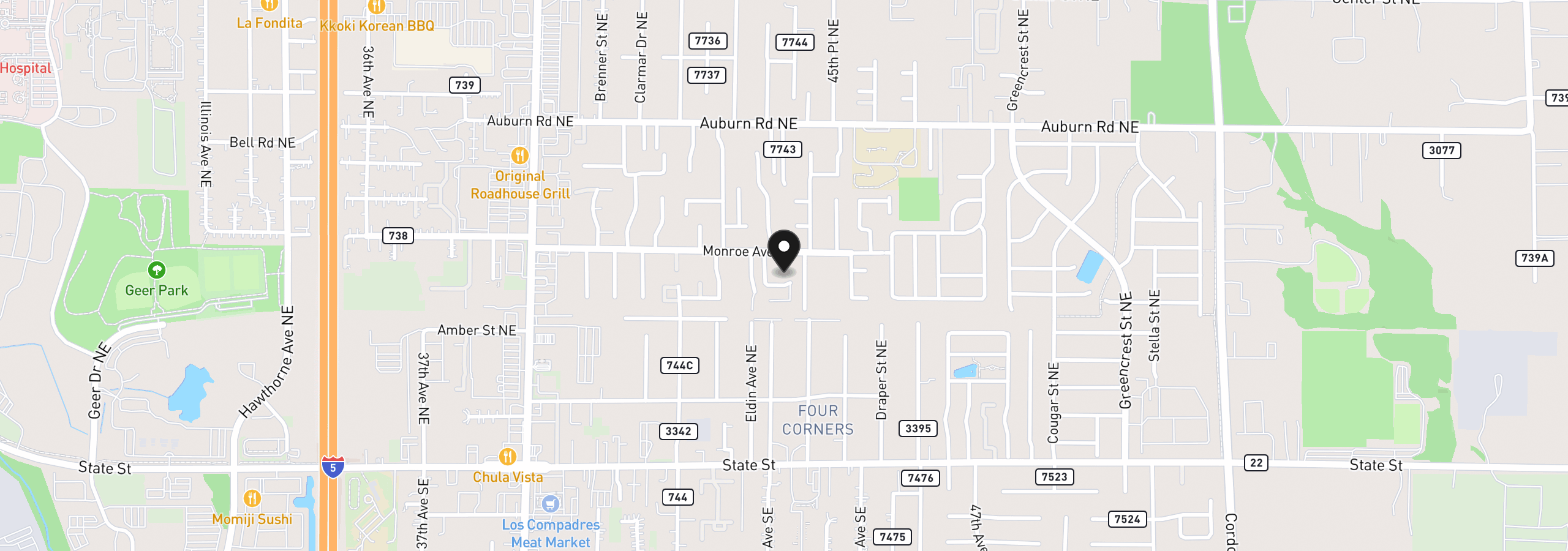 Map showing the location of 374 NE Burma Ct, Salem, OR 97301