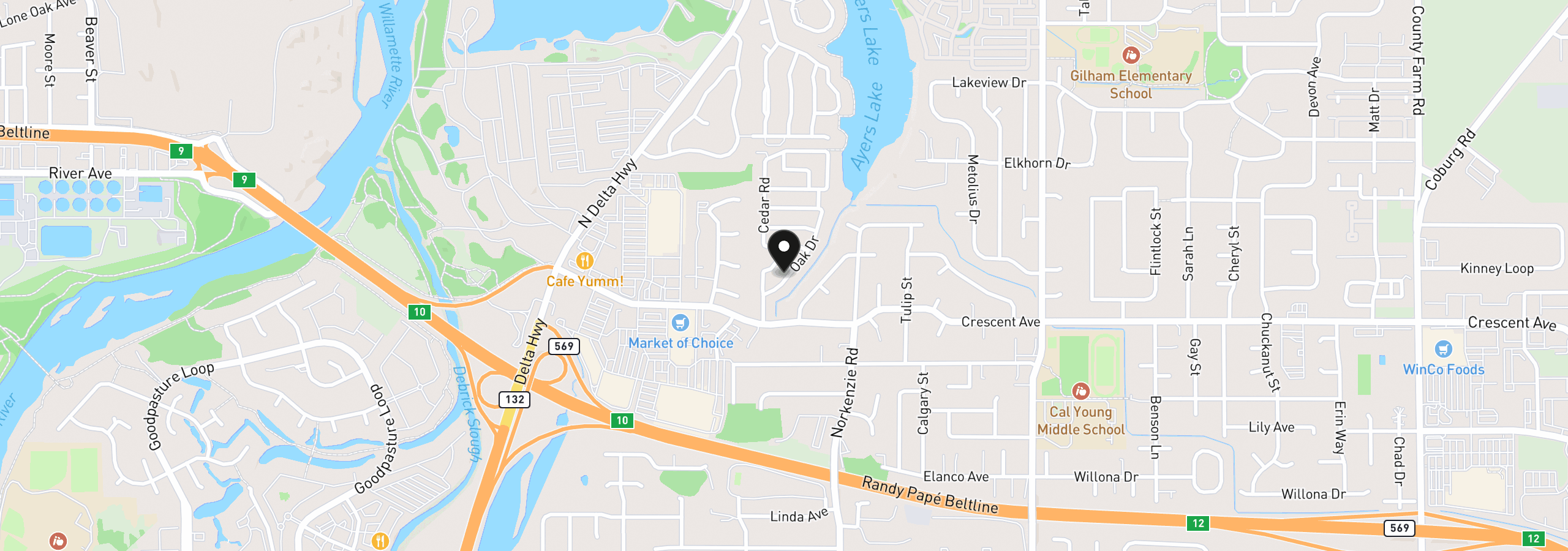Map showing the location of 1475 Green Acres Rd 150, Eugene, OR 97408
