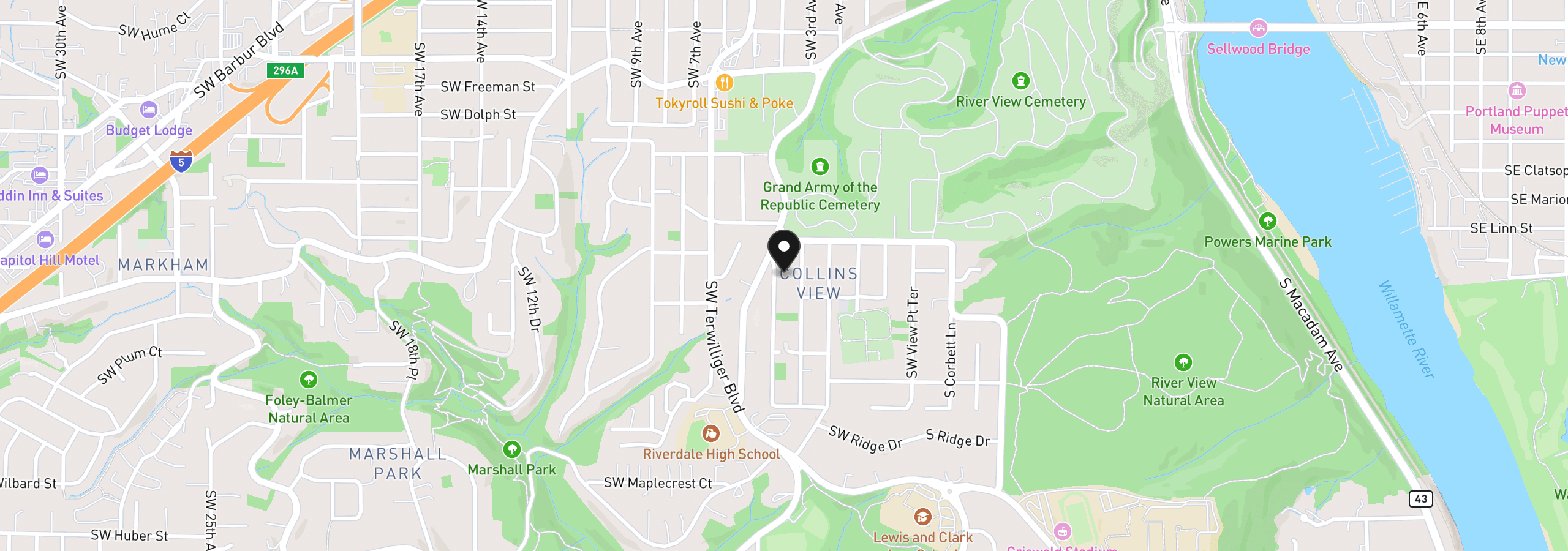 Map showing the location of 9252 SW 4th Ave, Portland, OR 97219