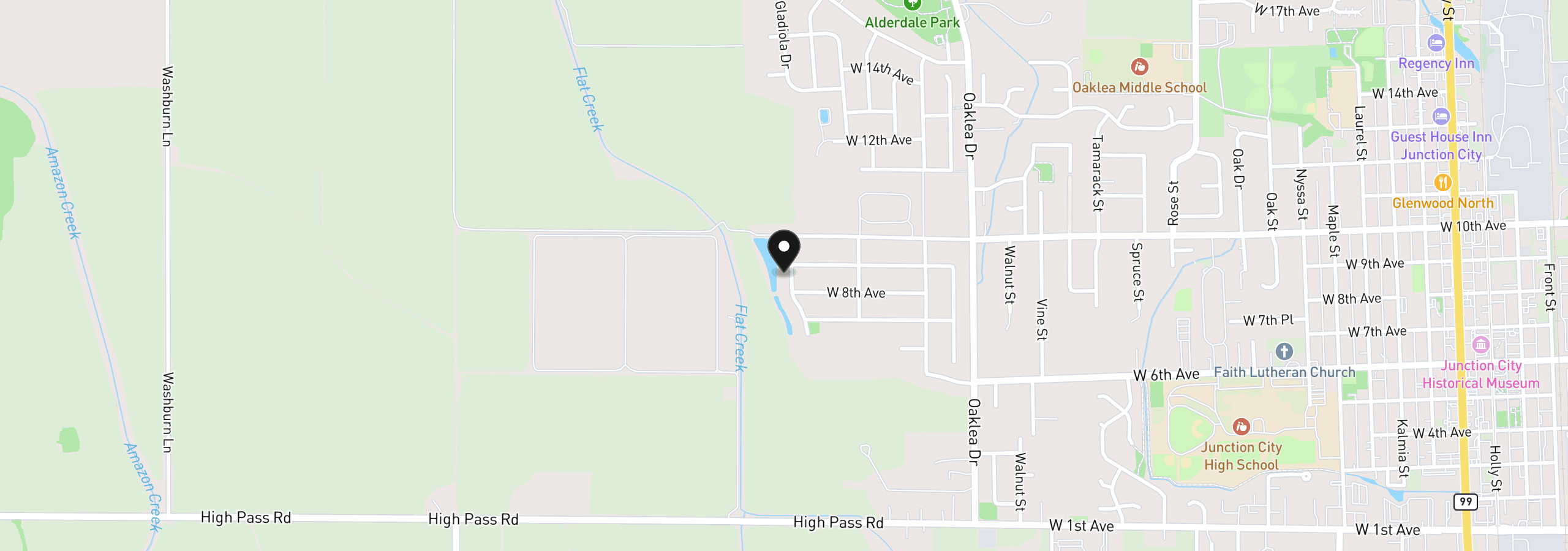 Map showing the location of 853 Farmington Dr, Junction City, OR 97448