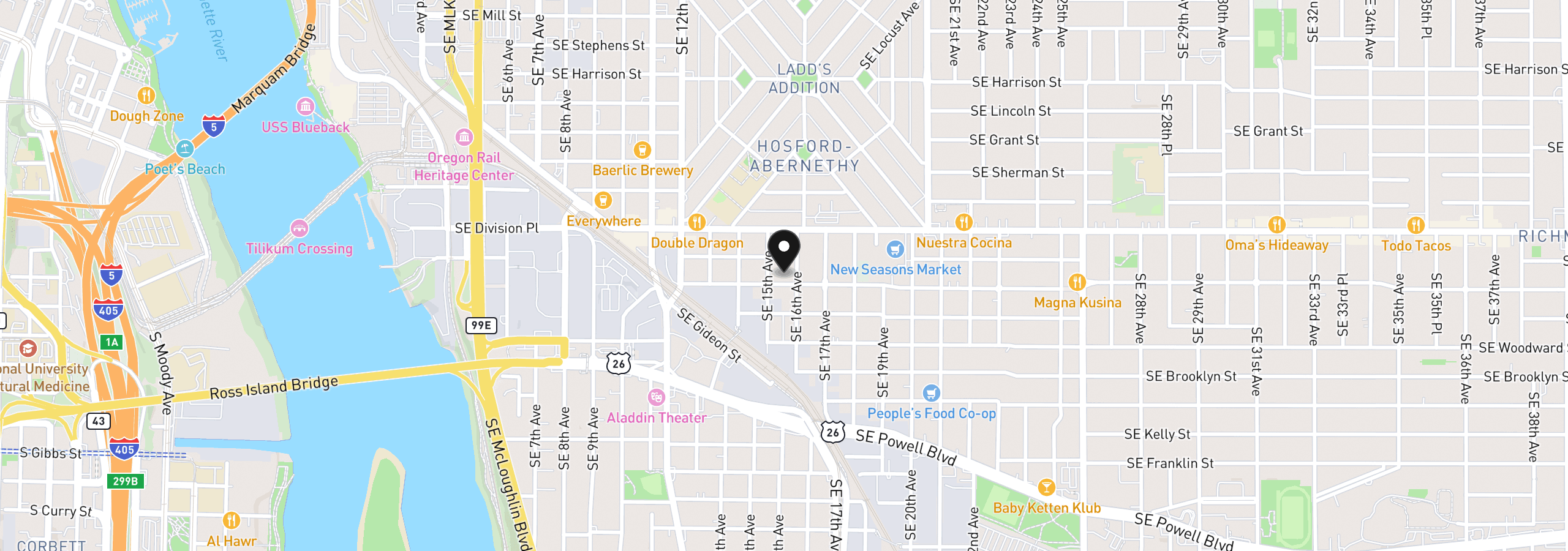 Map showing the location of 1521 SE Clinton St A&B, Portland, OR 97202