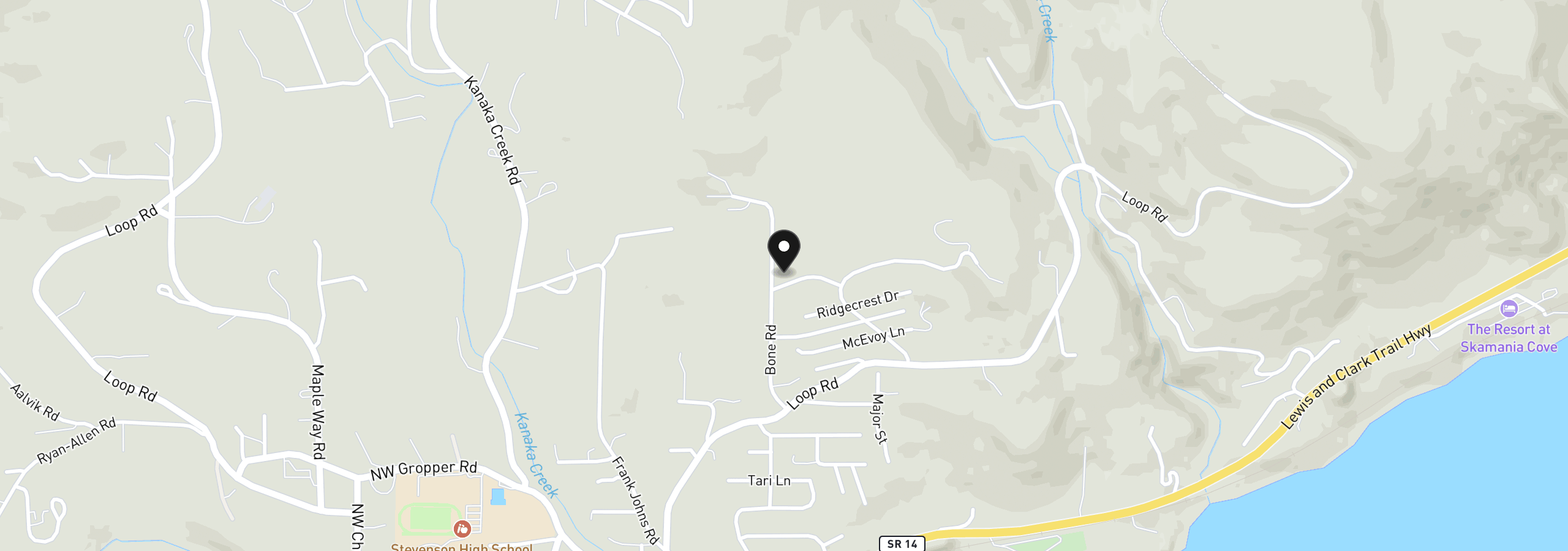 Map showing the location of 0 Bone Rd, Stevenson, Wa 98648