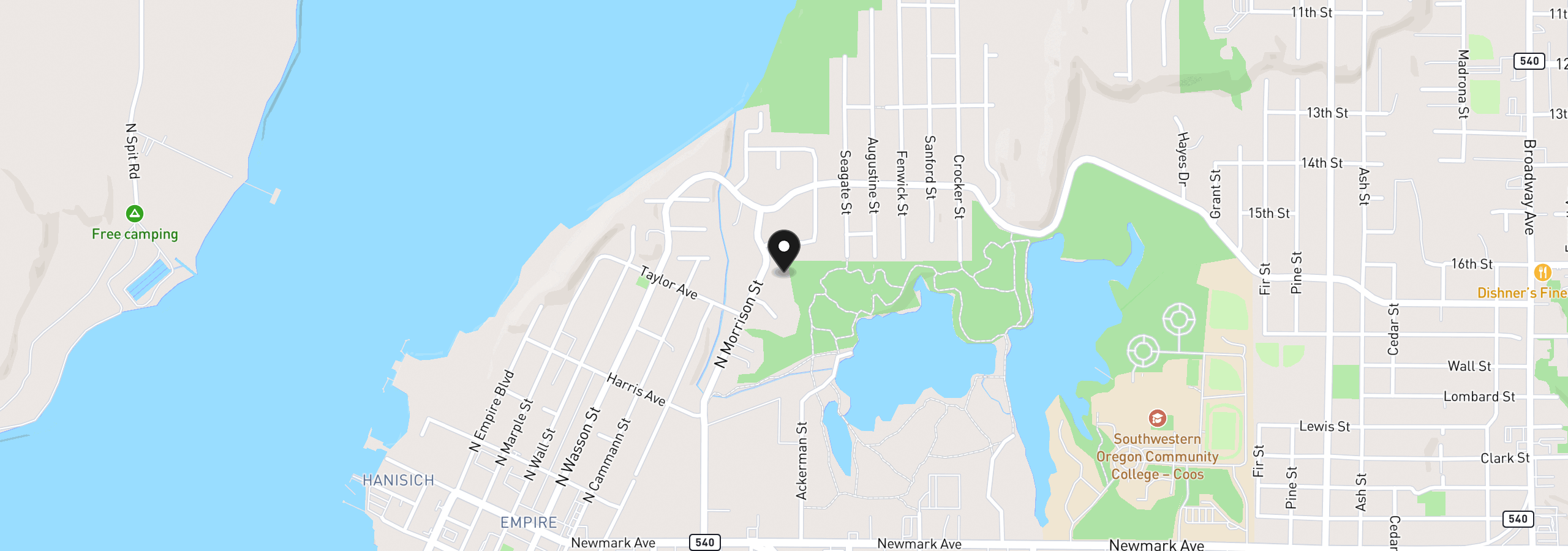 Map showing the location of 1010 Park, Coos Bay, OR 97420