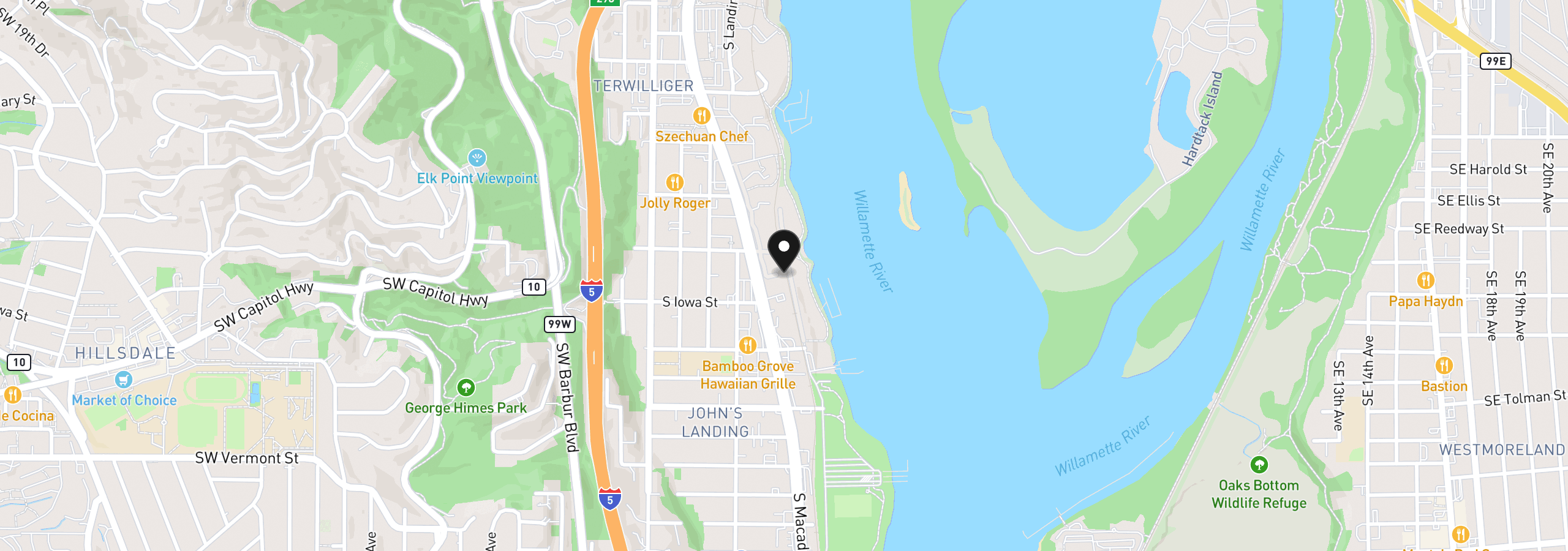Map showing the location of 5958 S Riveridge Ln, Portland, OR 97239