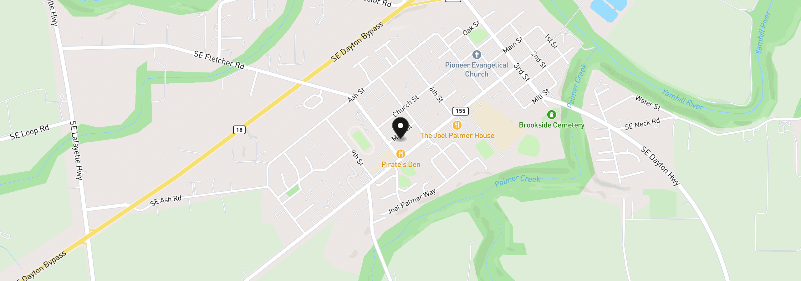 Map showing the location of 712 Main St, Dayton, OR 97114
