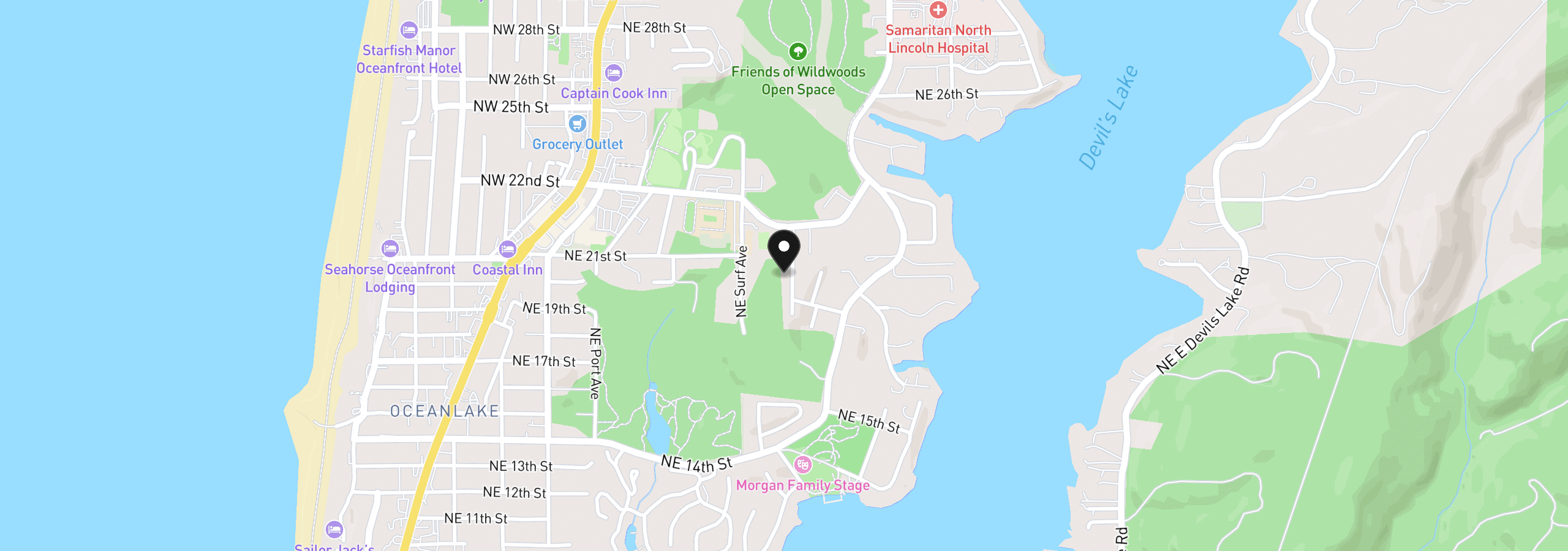 Map showing the location of 2085 NE Tide Ave, Lincoln City, OR 97367