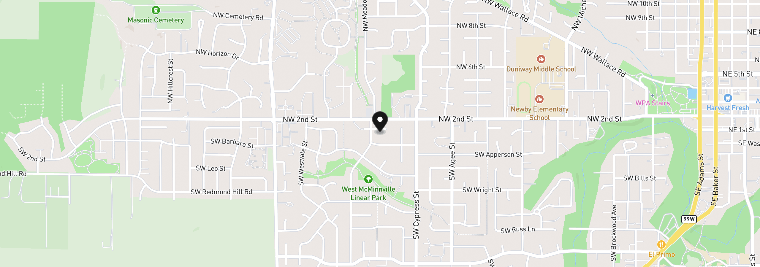 Map showing the location of 1764 SW Almond Ct, McMinnville, OR 97128