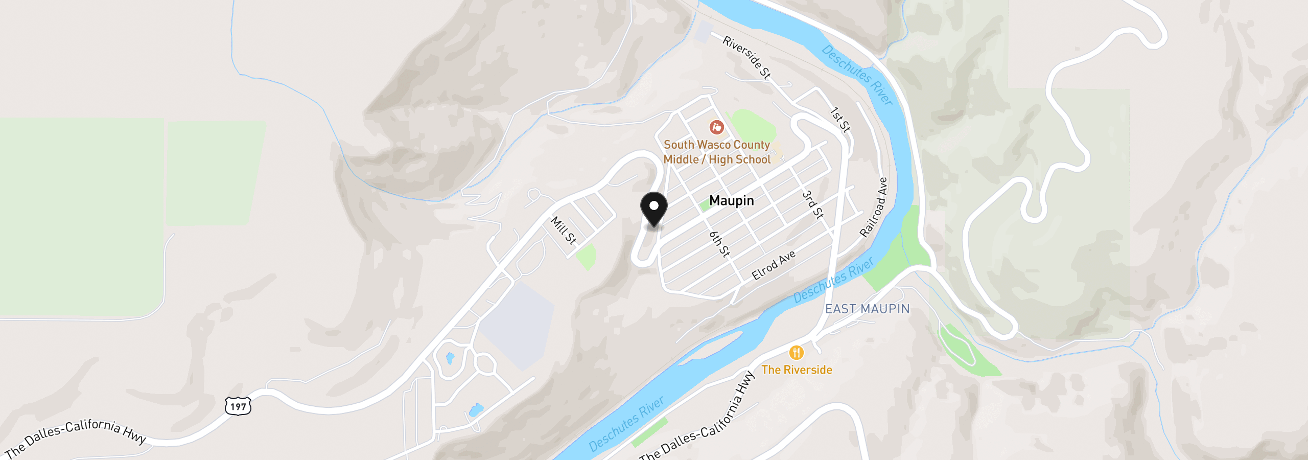 Map showing the location of 475 Burnham Ave, Maupin, OR 97037