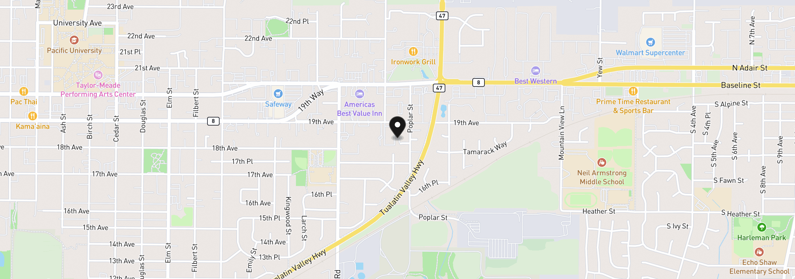Map showing the location of 3445 Poplar Ct, Forest Grove, OR 97116