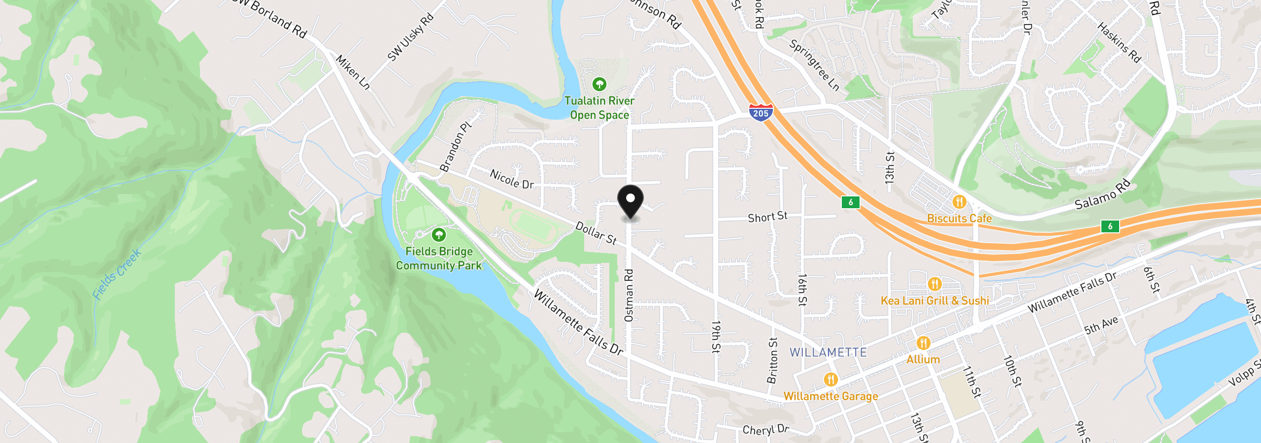 Map showing the location of 2077 Ostman Rd, West Linn, OR 97068