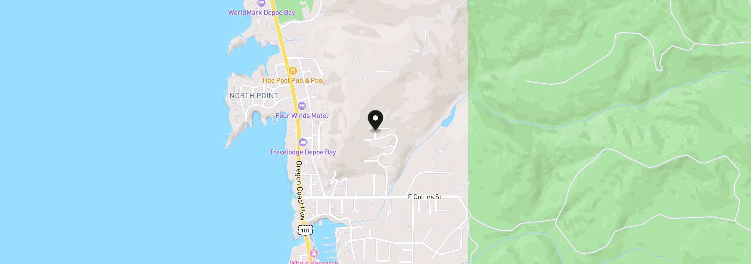 Map showing the location of NE Sea Star Drive 7200, Depoe Bay, OR 97341