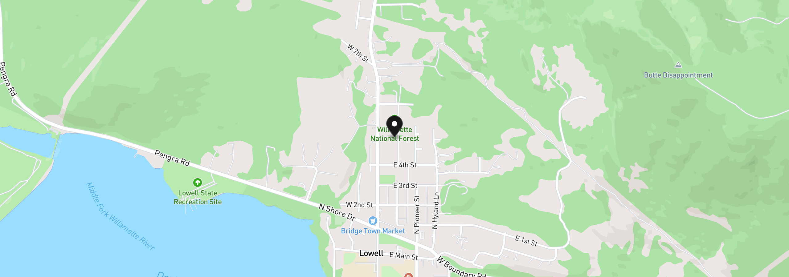 Map showing the location of 481 N D St, Lowell, OR 97452