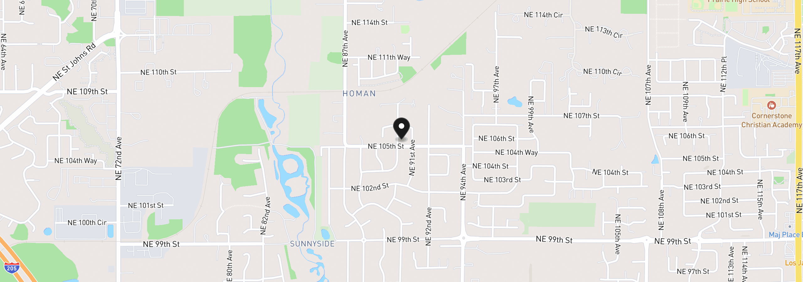 Map showing the location of 10501 NE 90th Ct, Vancouver, Wa 98662