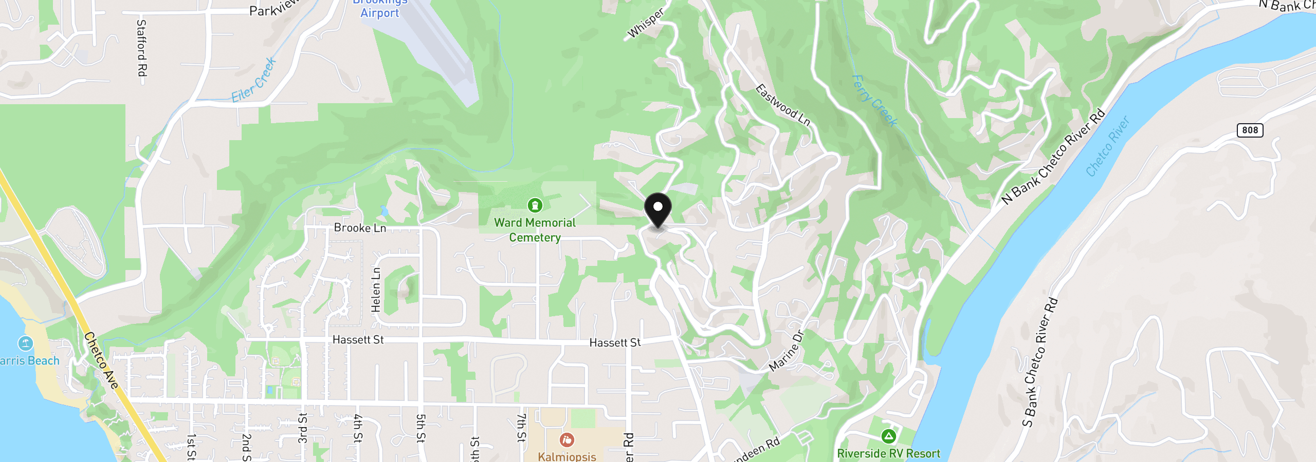 Map showing the location of 7774 Zoe Dr, Brookings, OR 97415
