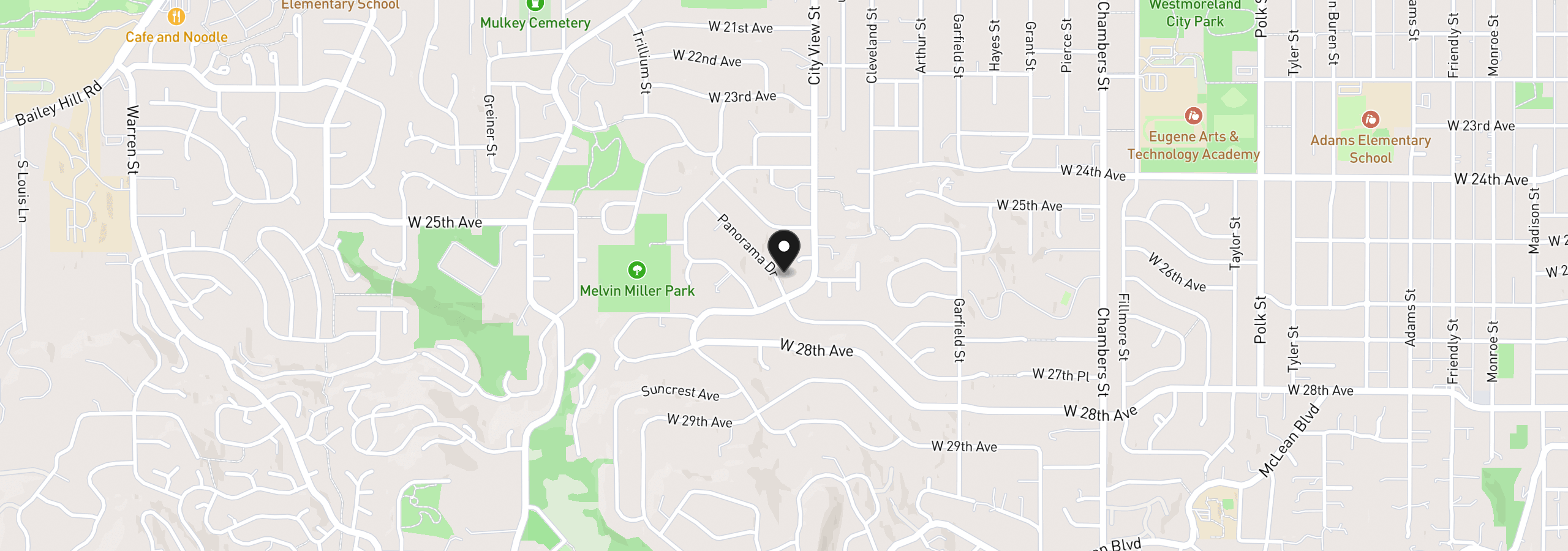Map showing the location of 2355 Panorama Dr, Eugene, OR 97405