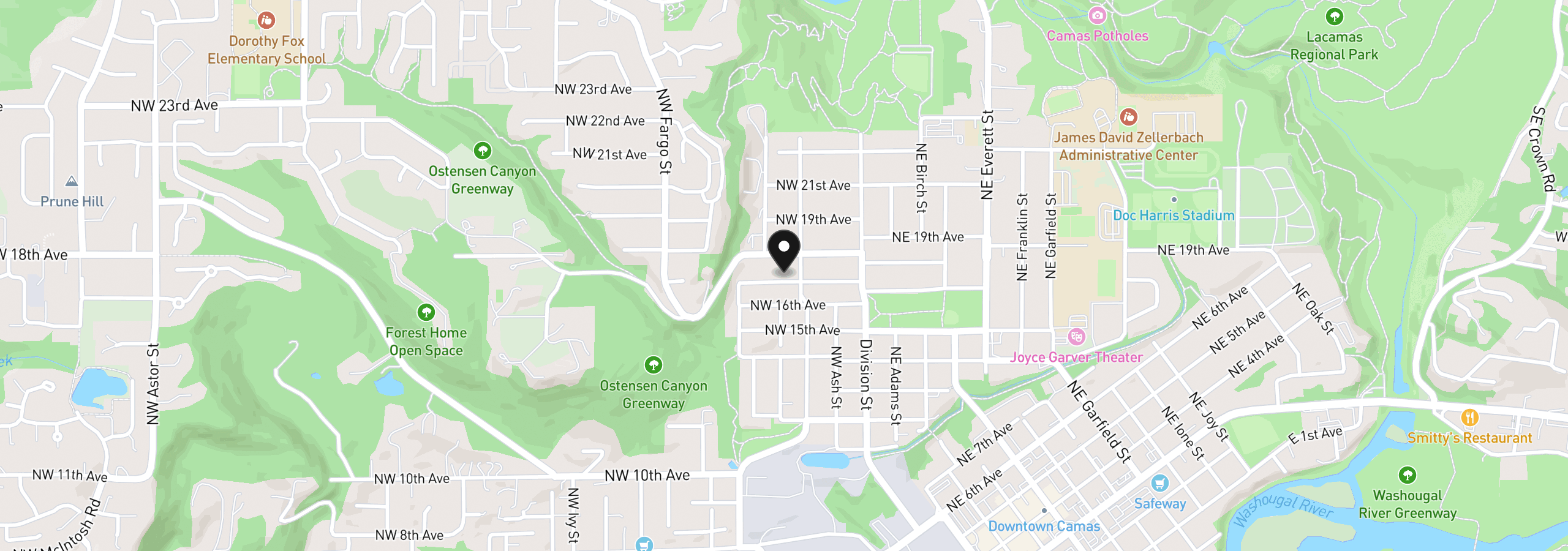 Map showing the location of 323 NW 17th Ave, Camas, Wa 98607