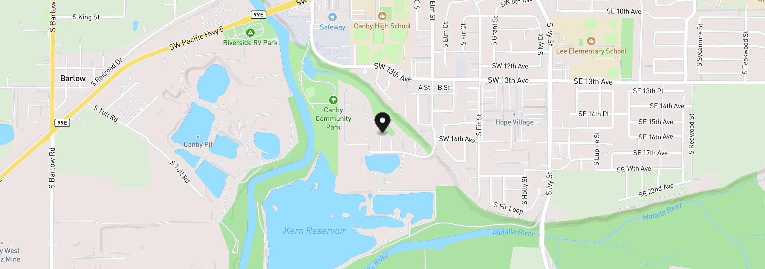 Map showing the location of 1655 S Elm St, Canby, OR 97013