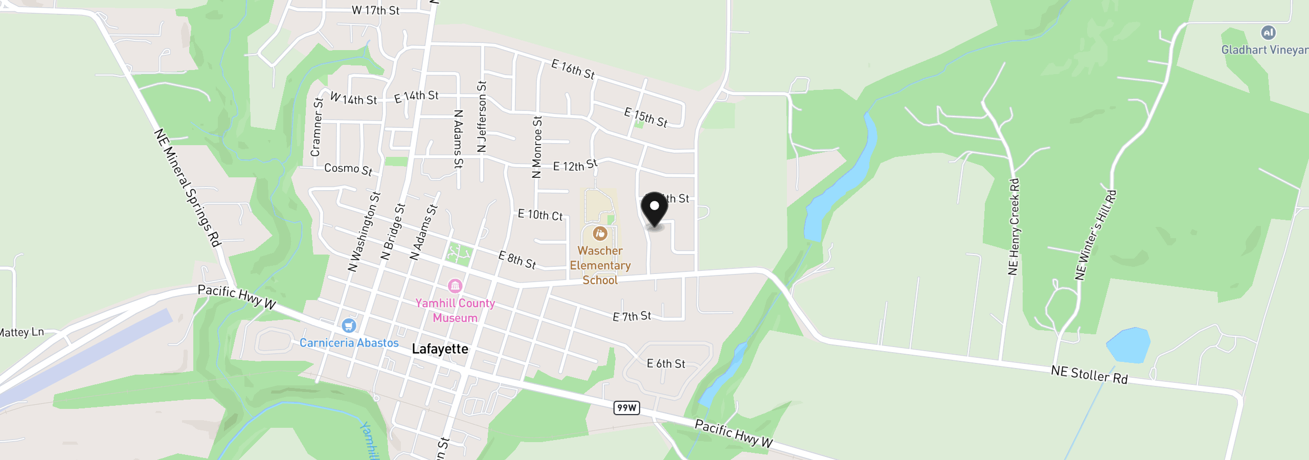 Map showing the location of 1001 E 9th St, Lafayette, OR 97127