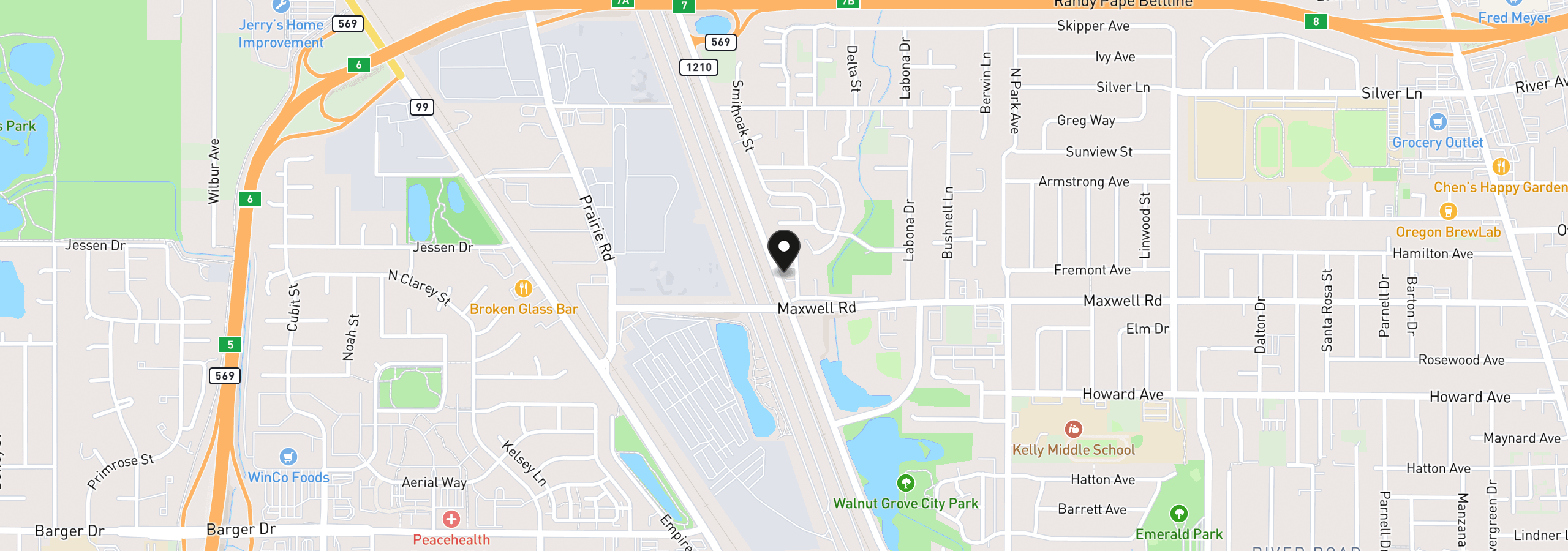 Map showing the location of 1764 Allea Dr, Eugene, OR 97404