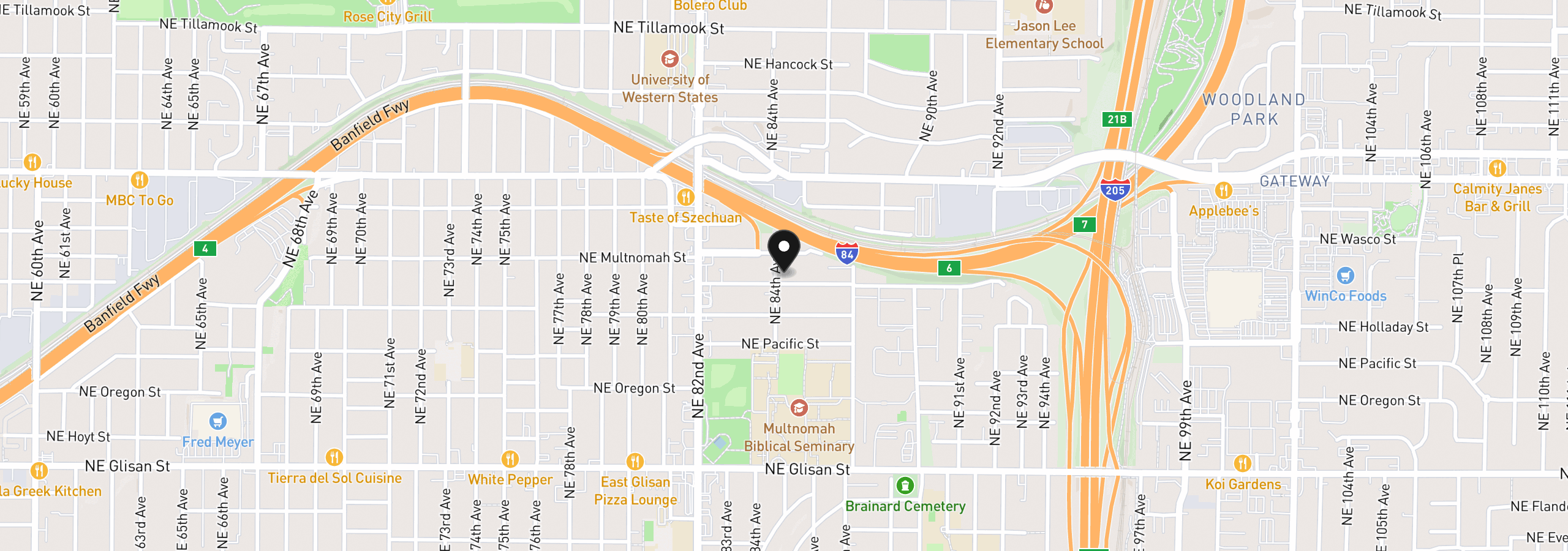 Map showing the location of 8413 NE Hassalo St, Portland, OR 97220