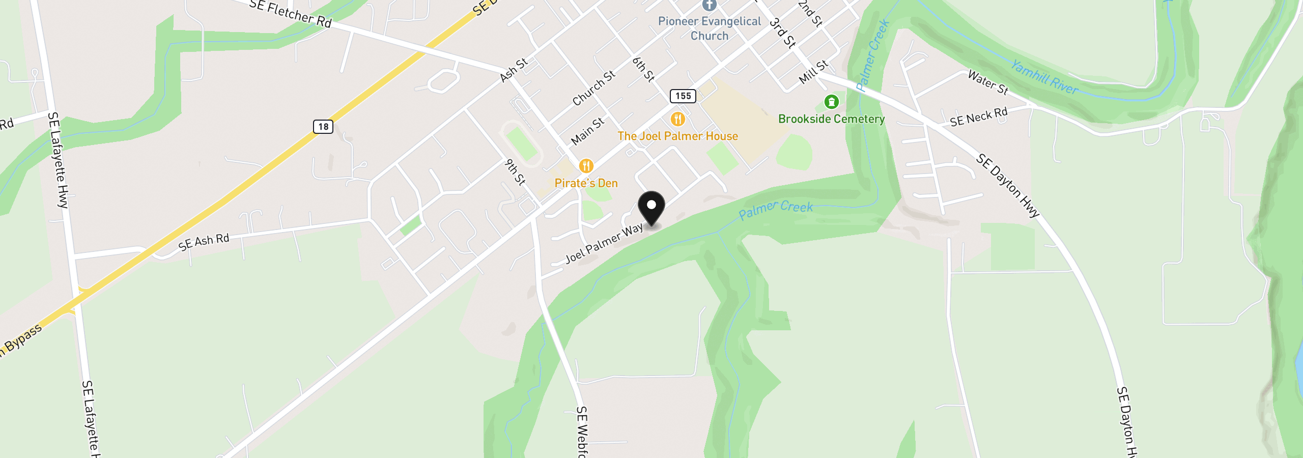 Map showing the location of 800 Joel Palmer Way, Dayton, OR 97114
