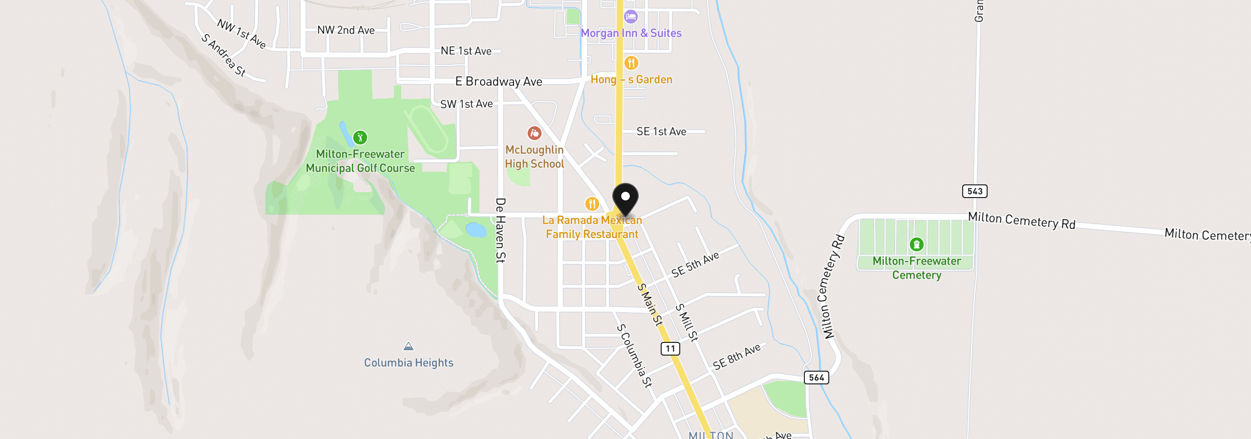 Map showing the location of 193 S Columbia St, Milton-Freewater, OR 97862
