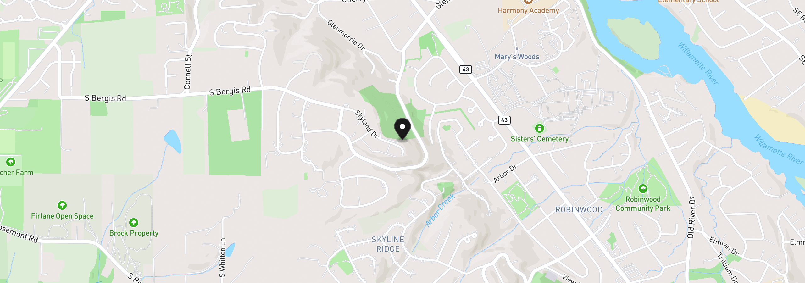 Map showing the location of 1777 Skyland Dr, Lake Oswego, OR 97034
