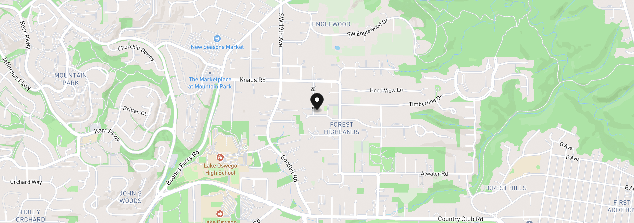 Map showing the location of 13258 Amber Pl, Lake Oswego, OR 97034