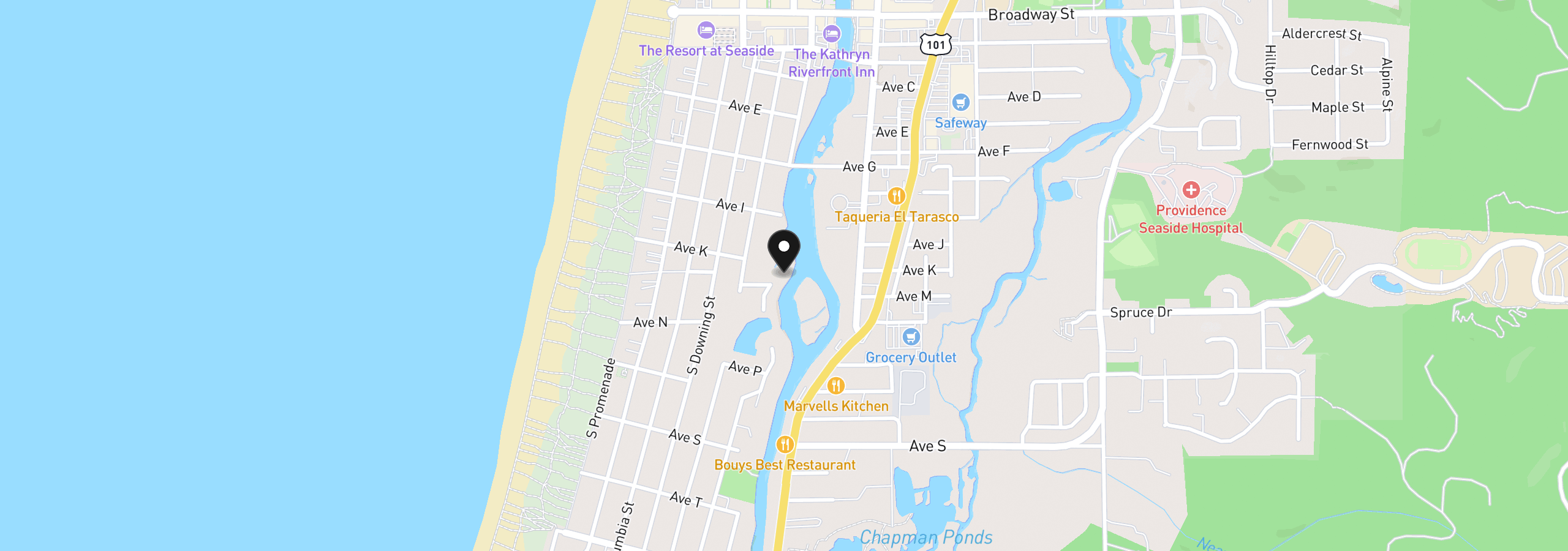 Map showing the location of 500 Farrell Ct, Seaside, OR 97138