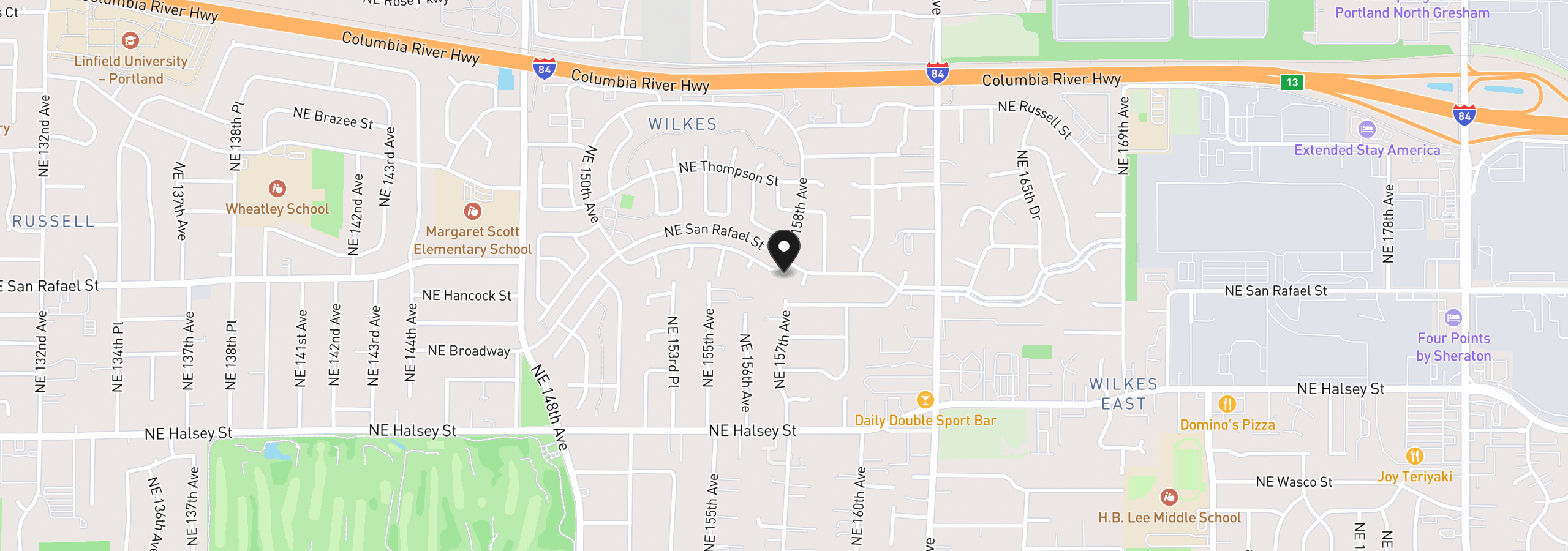 Map showing the location of 15702 NE Summerplace Dr, Portland, OR 97230