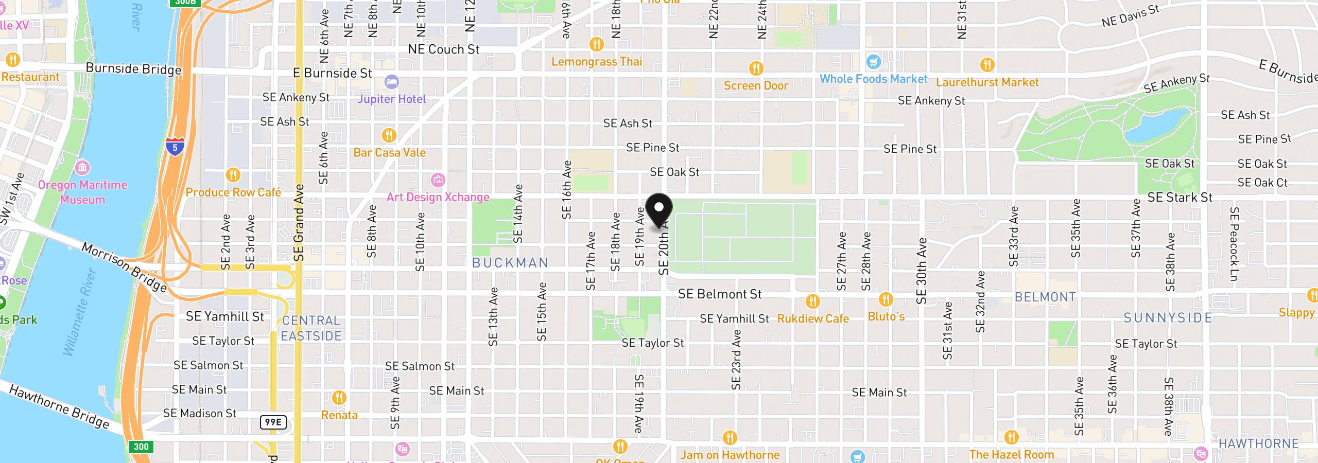 Map showing the location of 617 SE 20th Ave, Portland, OR 97214