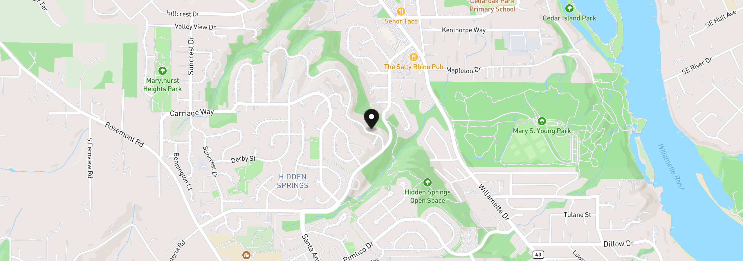 Map showing the location of 19788 Wildwood Dr, West Linn, OR 97068
