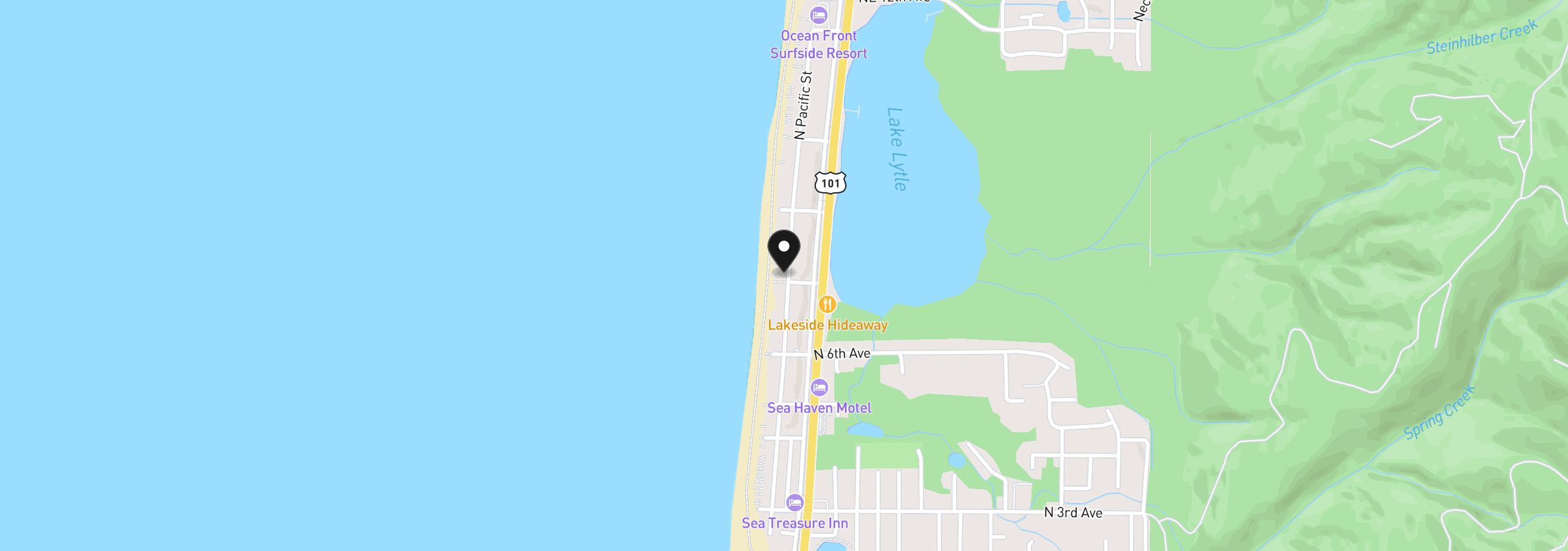 Map showing the location of 701 N Pacific St, Rockaway Beach, OR 97136