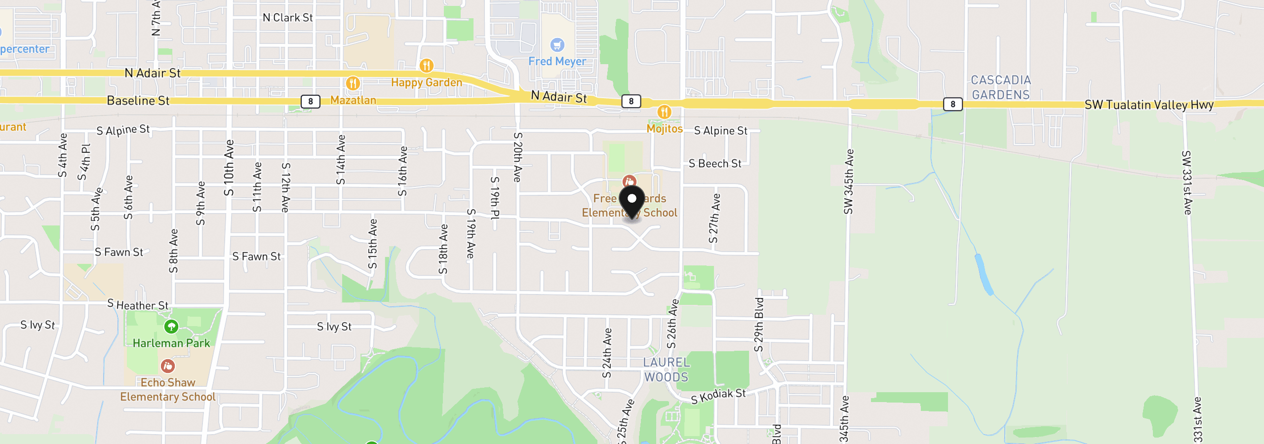 Map showing the location of 2460 S Dogwood St, Cornelius, OR 97113