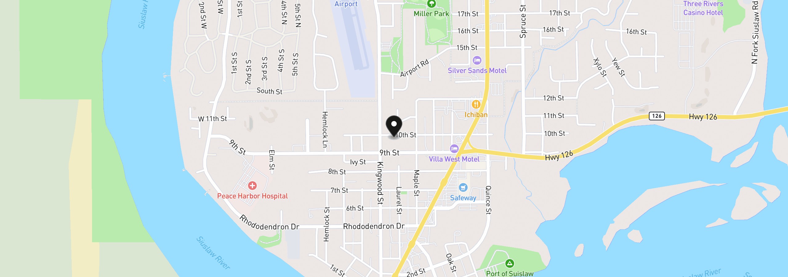 Map showing the location of 1260 10th St 12, Florence, OR 97439