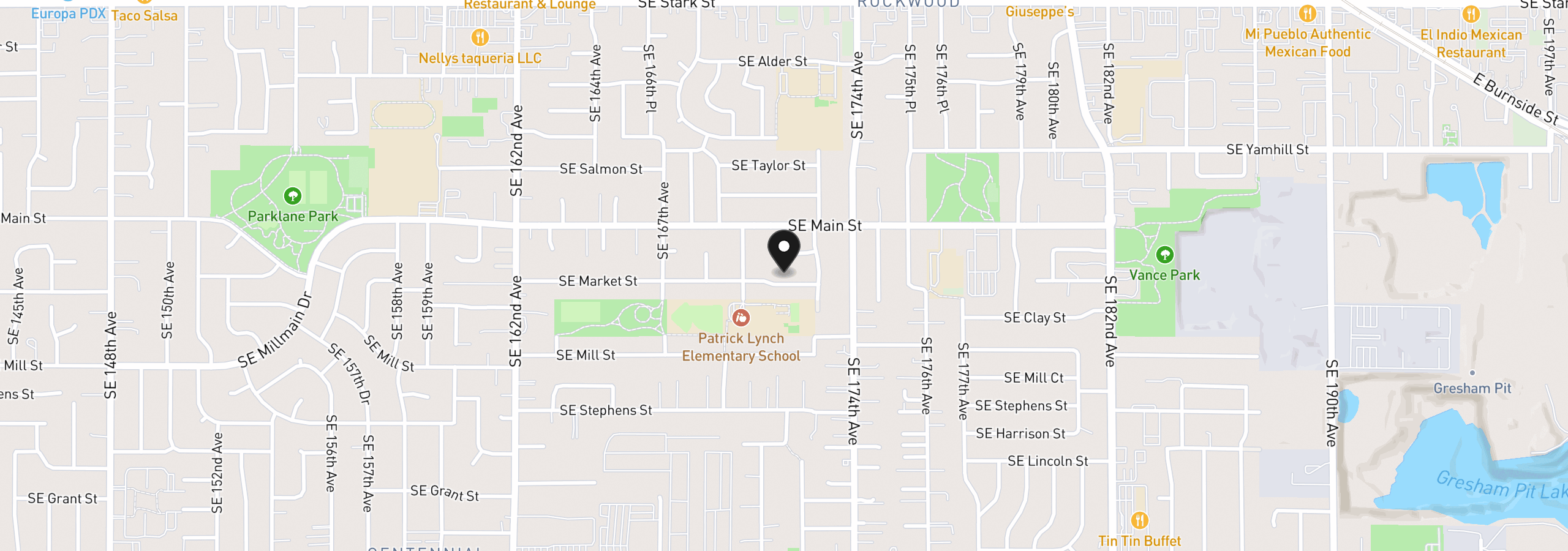 Map showing the location of 17101 SE Market St, Portland, OR 97233