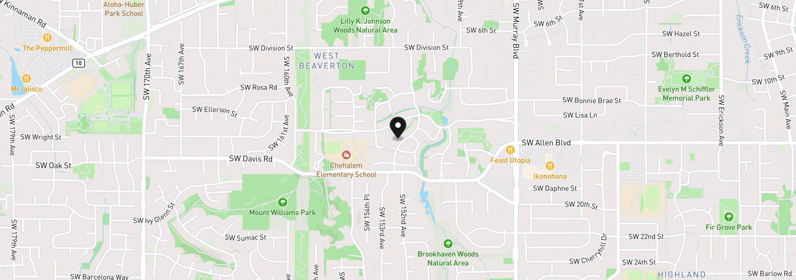 Map showing the location of 6005 SW 152nd Ave, Beaverton, OR 97007