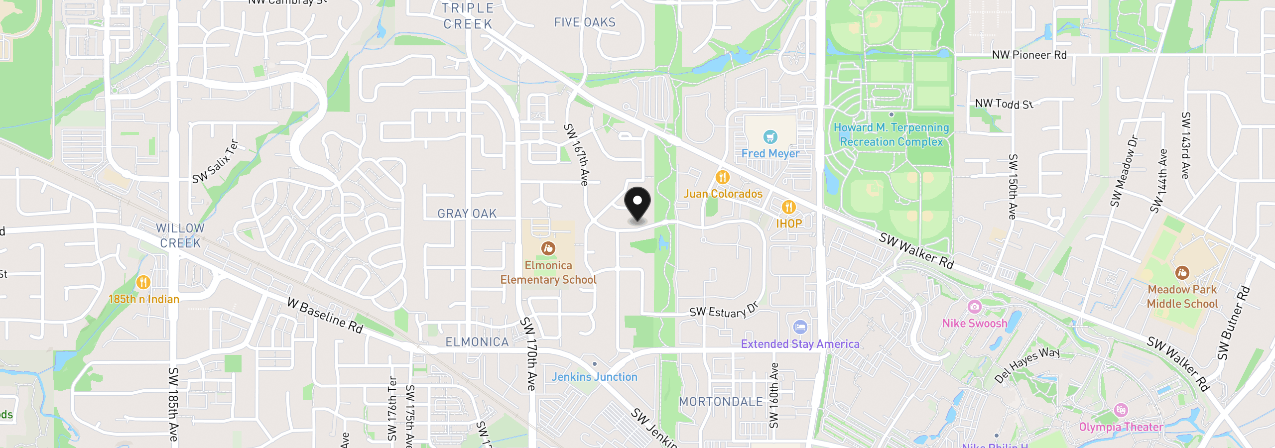 Map showing the location of 16555 SW Estuary Dr, Beaverton, OR 97006