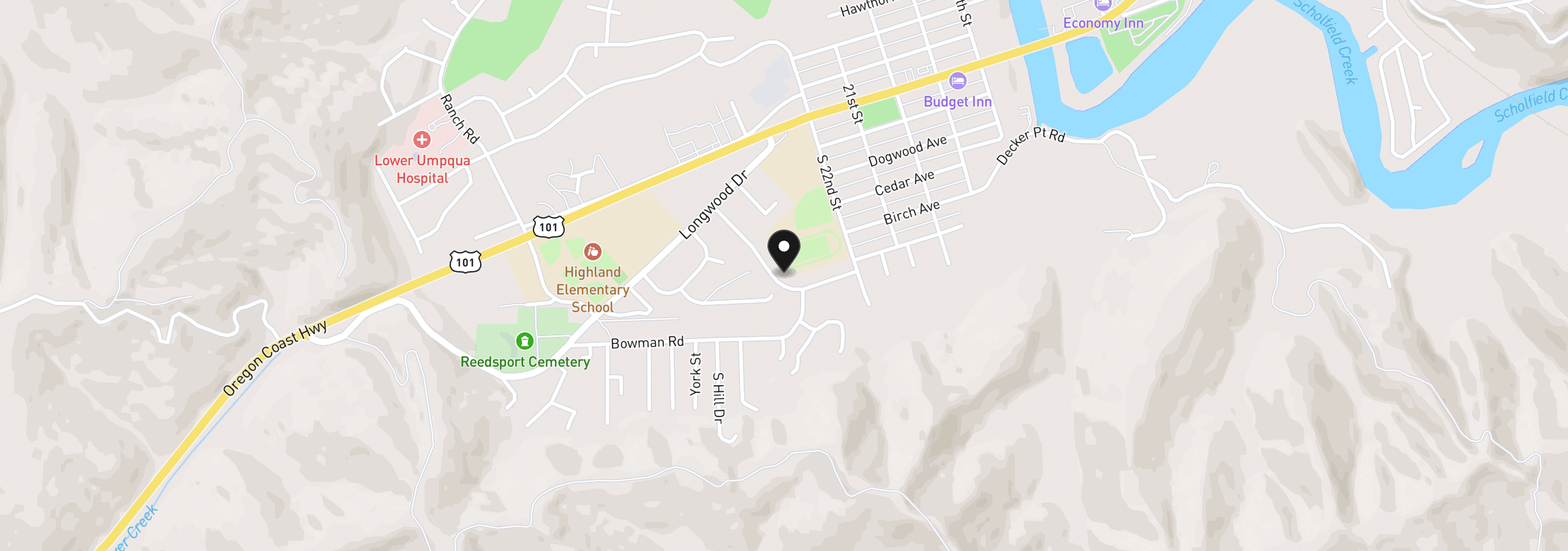 Map showing the location of 2321 Arthur Dr, Reedsport, OR 97467