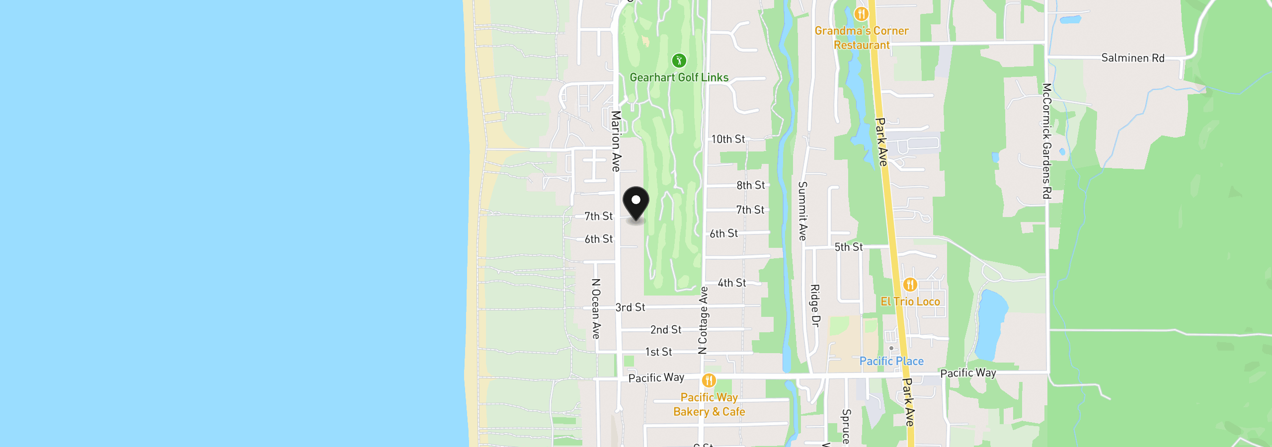 Map showing the location of 657 Marion Ave, Gearhart, OR 97138